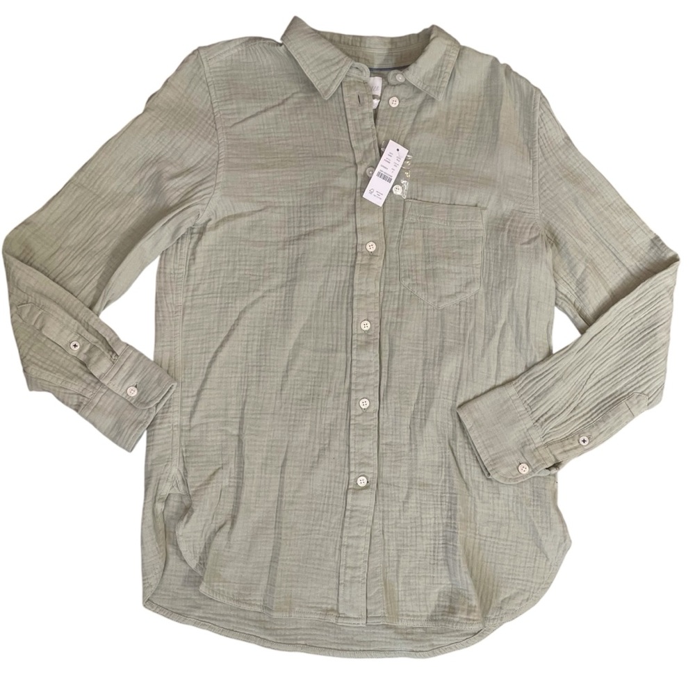 J Crew Gauze 100% Cotton Sage Green Button Down Shirt Sz 2